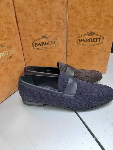 Mocassini barrett interamente fatto a mano in camoscio intrecciato blu o  marrone | eBay