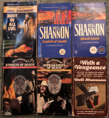 Dell Shannon books, lot of 6, Root of All Evil, Exploit of Death, Blood Count