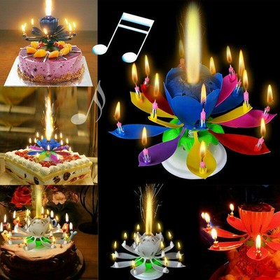 Magic Lotus Flower Candle Birthday Cake Decoration Blossom Musical