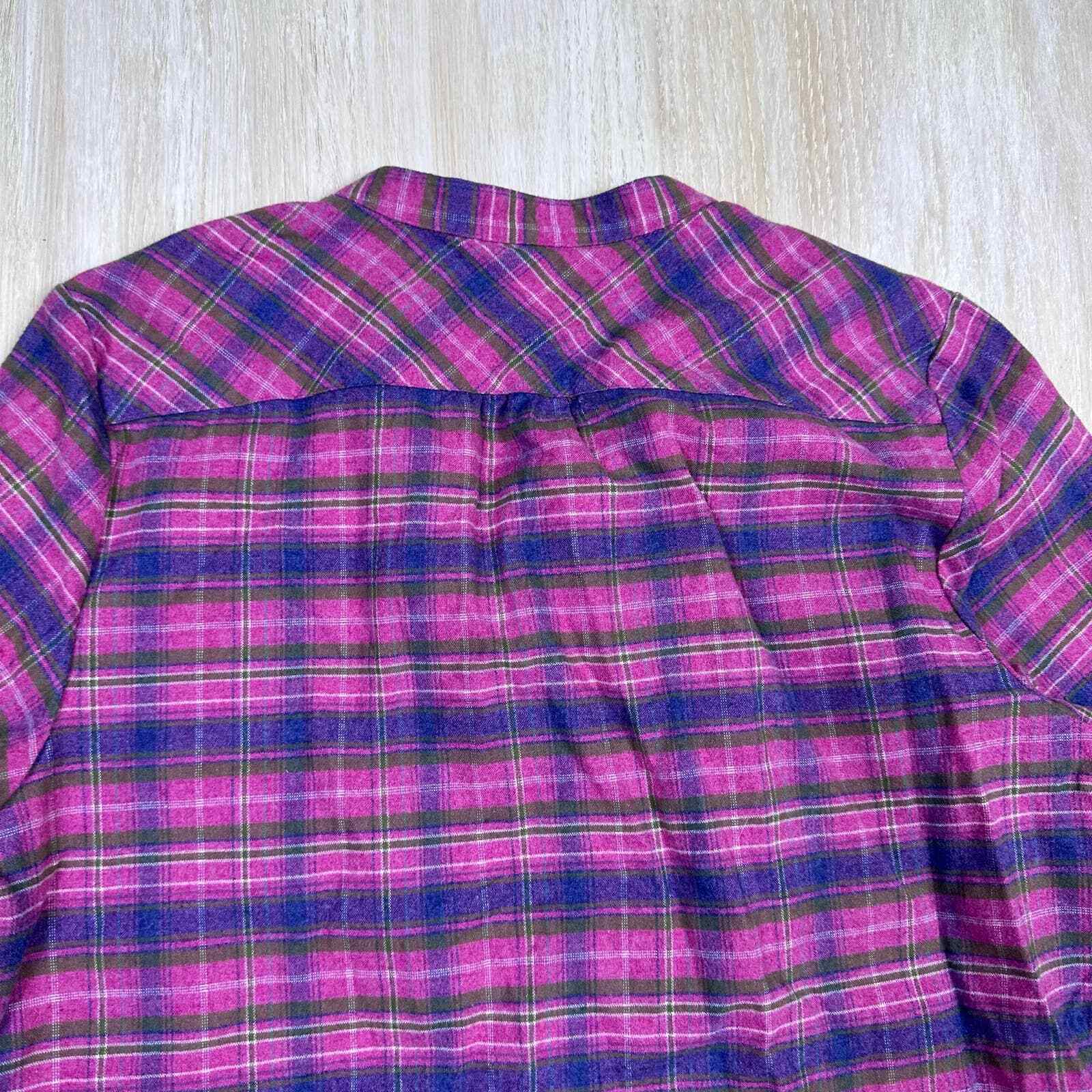 L.L. Bean Pink Purple Plaid Flannel Shirt Collarless … Gem
