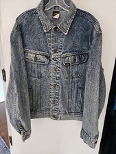 Vintage 80s Lee Denim Jacket Dark Wash Jean Button Up USA Men's Large