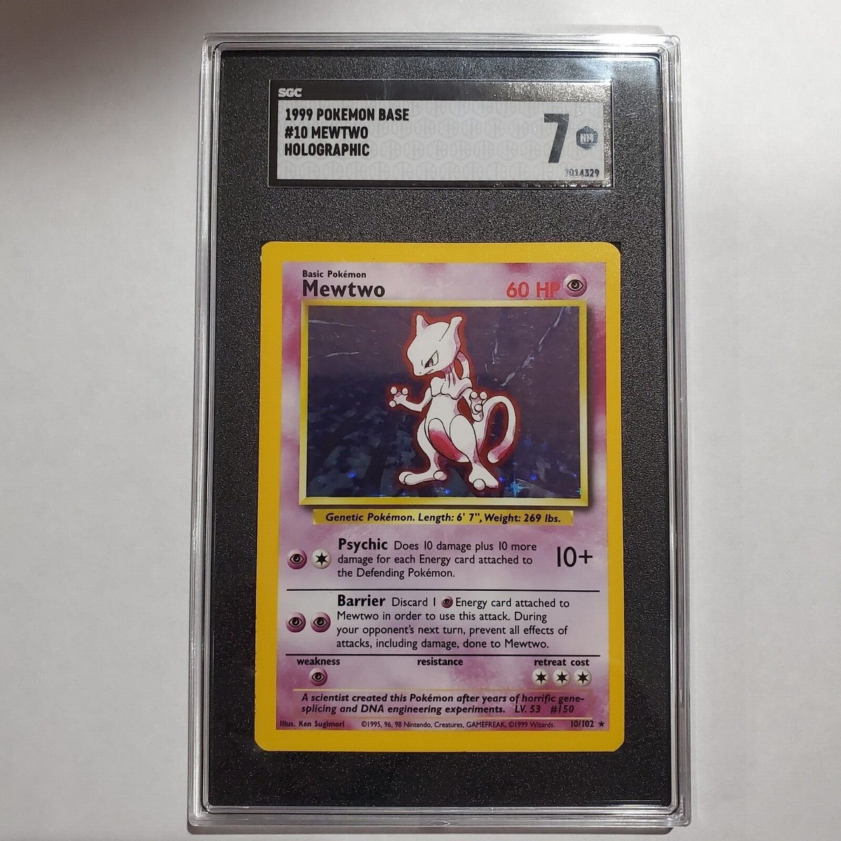 1999 Pokemon Mewtwo 10/102 Base Set Holo SGC 7 (NM)