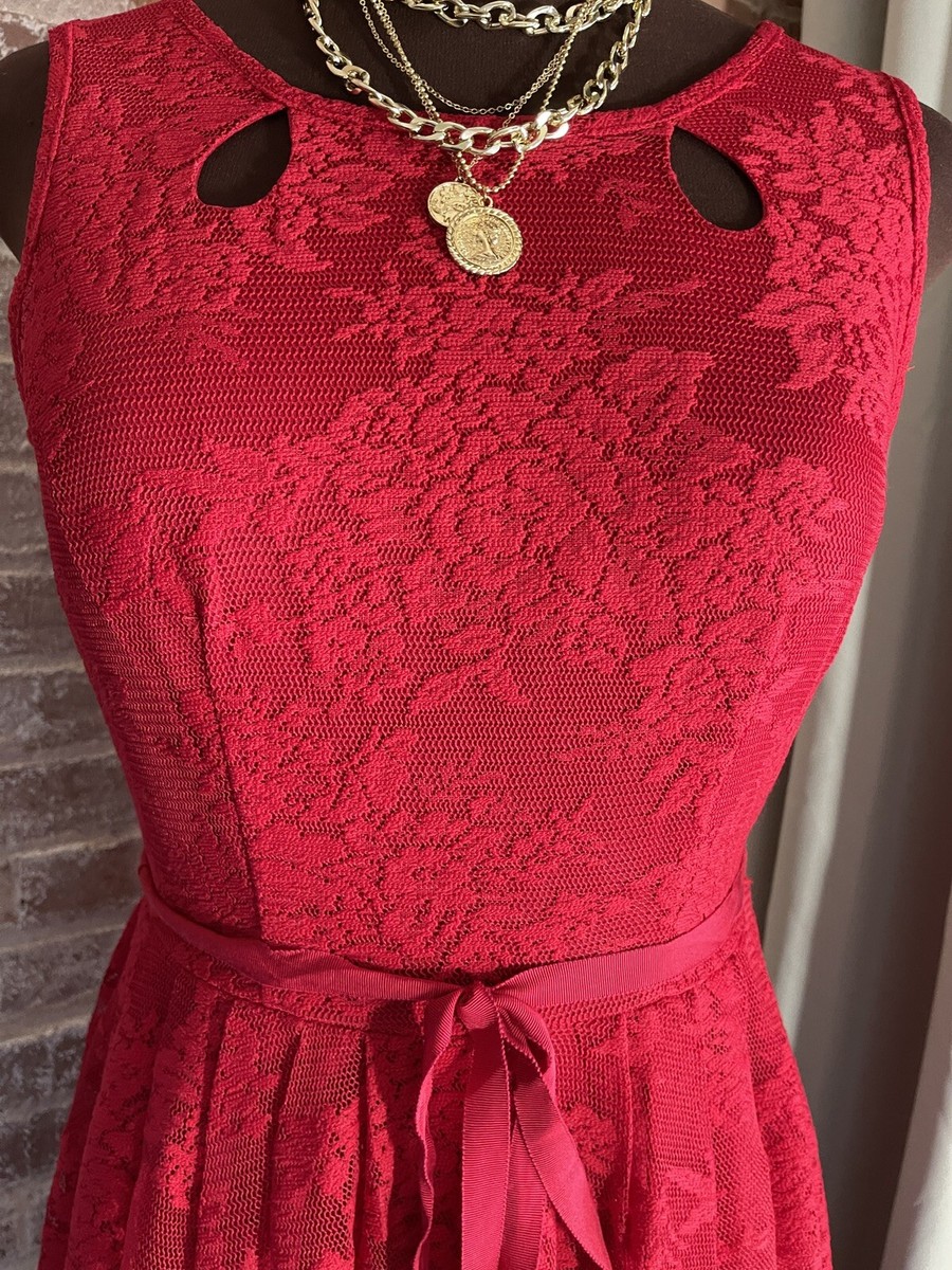 Danny & Nicole Sleeveless Fit & Flare Red Lace Dress Holiday Wedding Party Sz 6 Danny & Nicole Sleeveless Fit & Flare Red Lace Dress Holiday Wedding Party Sz 6
