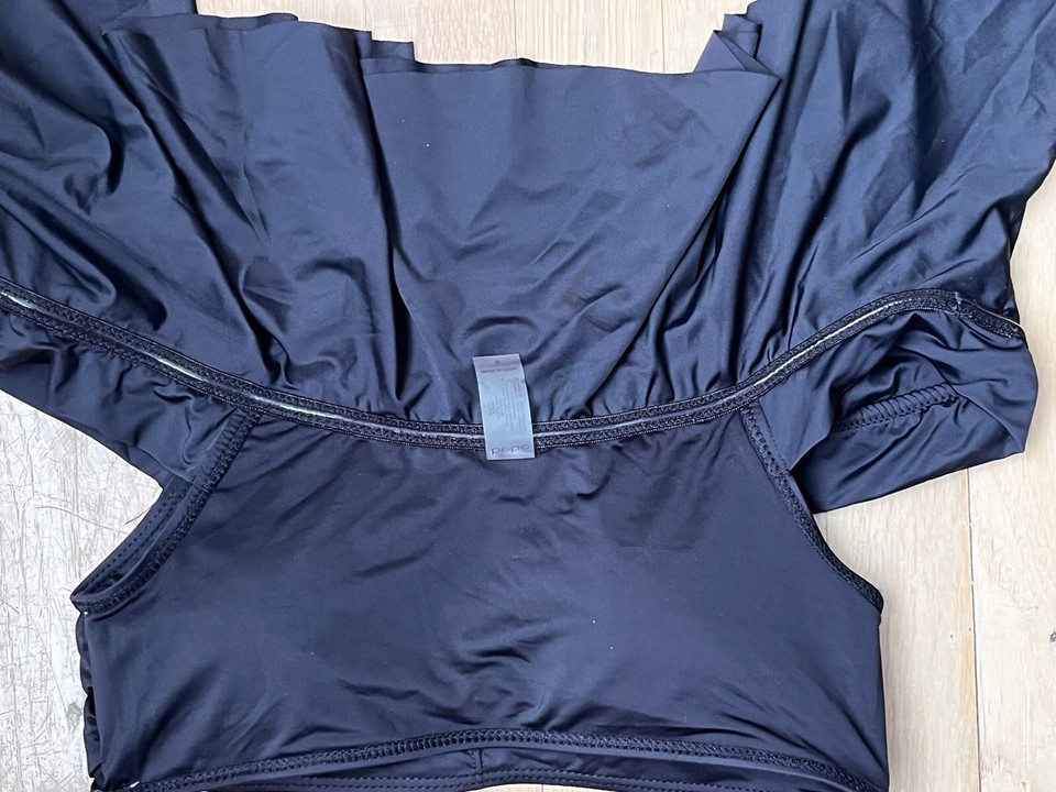 Bebe Womens Black Embellished OffTheShoulder Bikini Swim Top Bling