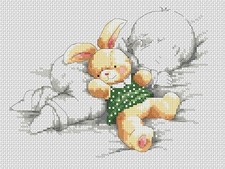 New Baby - Baby and Rabbit in Green Counted Cross Stitch Chart No. 5-129