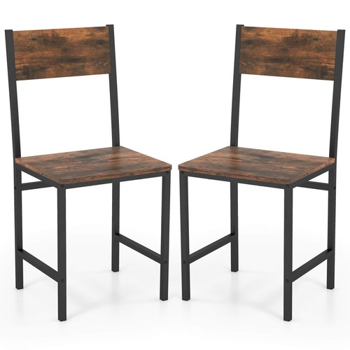 Set of 2 Dining Chairs w/Metal Legs Slanted Back Wide Seat for Living Room