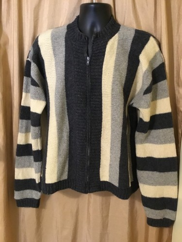 Sarby 100% Shetland Wool zip gray striped 2 ply GRUNGE XL Sweater vintage 60's - Picture 6 of 12