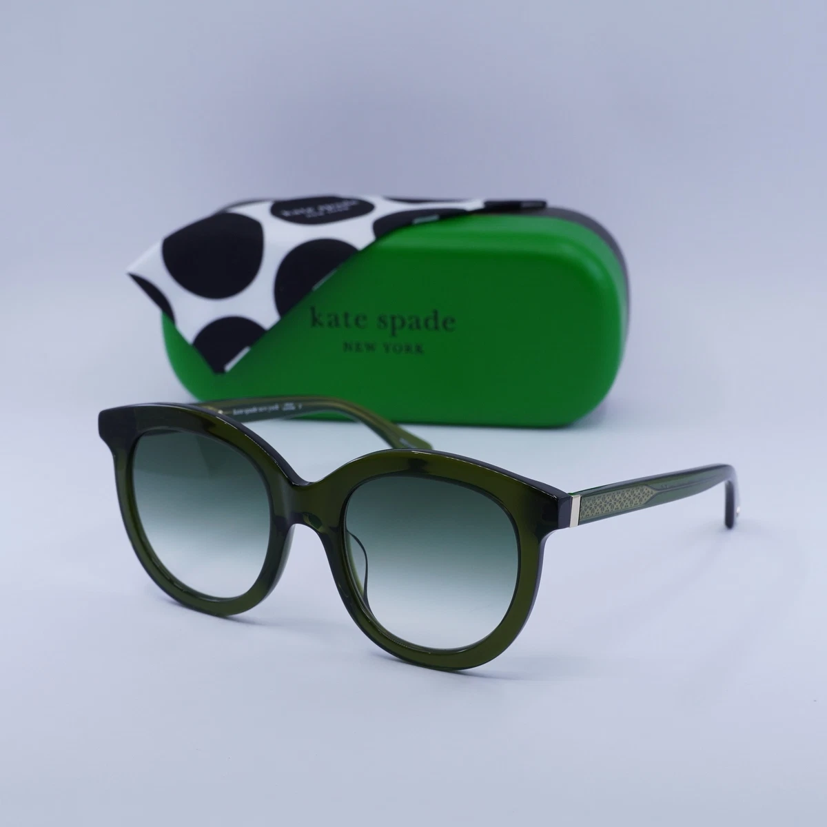 Kate Spade Annabeth Sunglasses Round Black Gold Frame w/ Green Case 55-19-135 kate spade new york Green Designer Sunglasses for Women for  main image 4