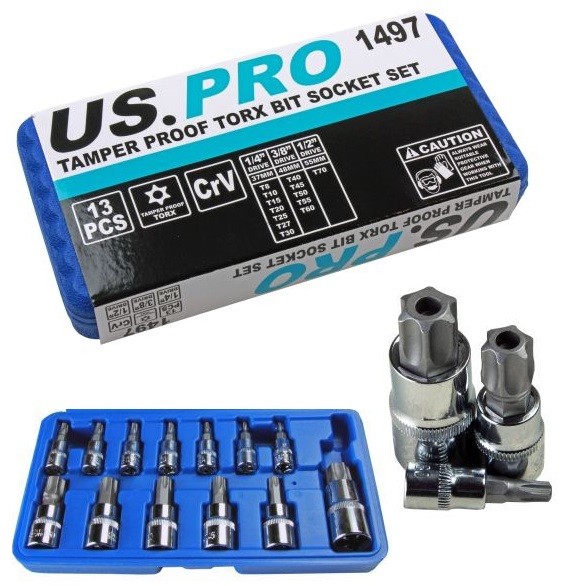 US PRO 13pc TORX / STAR BIT SOCKET SET T8 to T70 TAMPER PROOF/ SECURITY HOLE