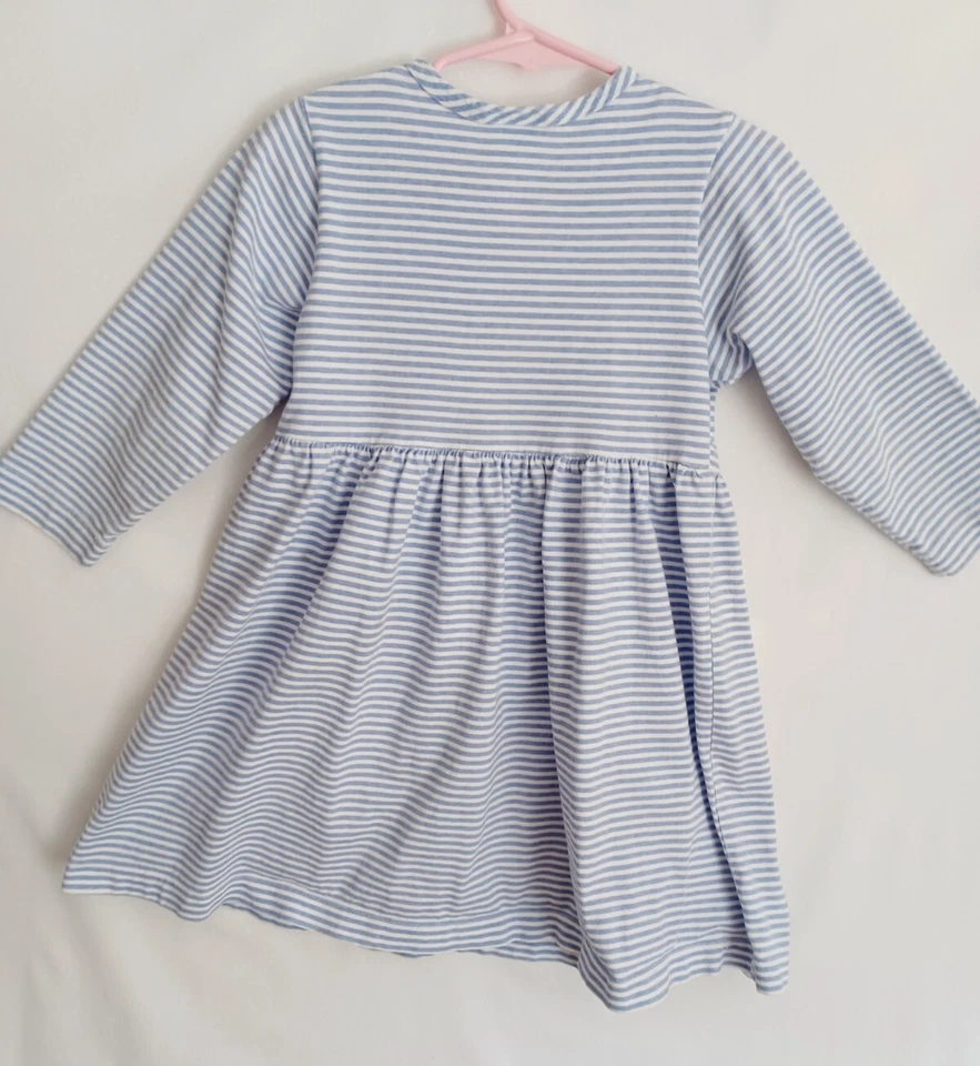 SWEET POTATOES Girls SZ 4 Vtg Blue/White Striped Dress, Cute Graphic EUC Was $35 - Image 3 of 3