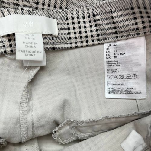 H&M Pants Womens 10 Tan Black Plaid Check Ankle Crop Trousers Super Stretch New - Picture 8 of 8