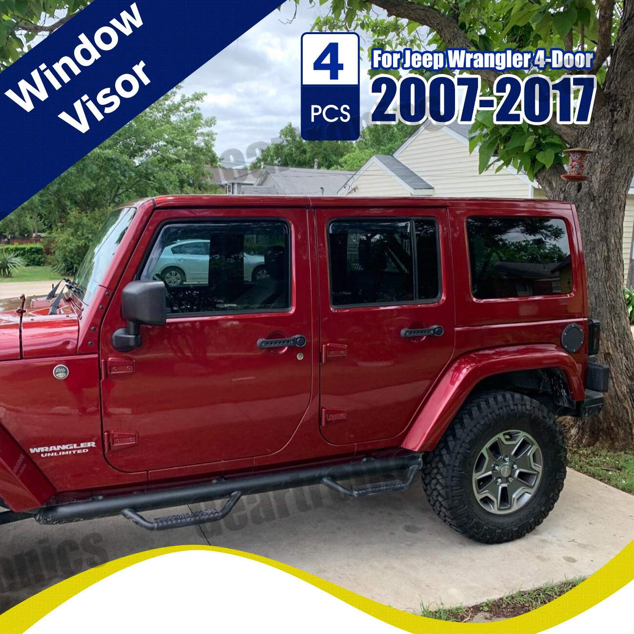 4PC Window Visors Fit For 20072018 Jeep Wrangler JK Unlimited Vent Sun