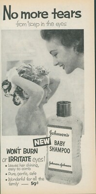 1955 Johnson Baby Shampoo Soapy Hair No More Tears Mom Vintage Print Ad FJ1