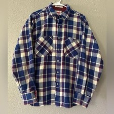 Arrow Sport Vintage Flannel Shirt Men's Size L Blue White Plaid Shacket Coat