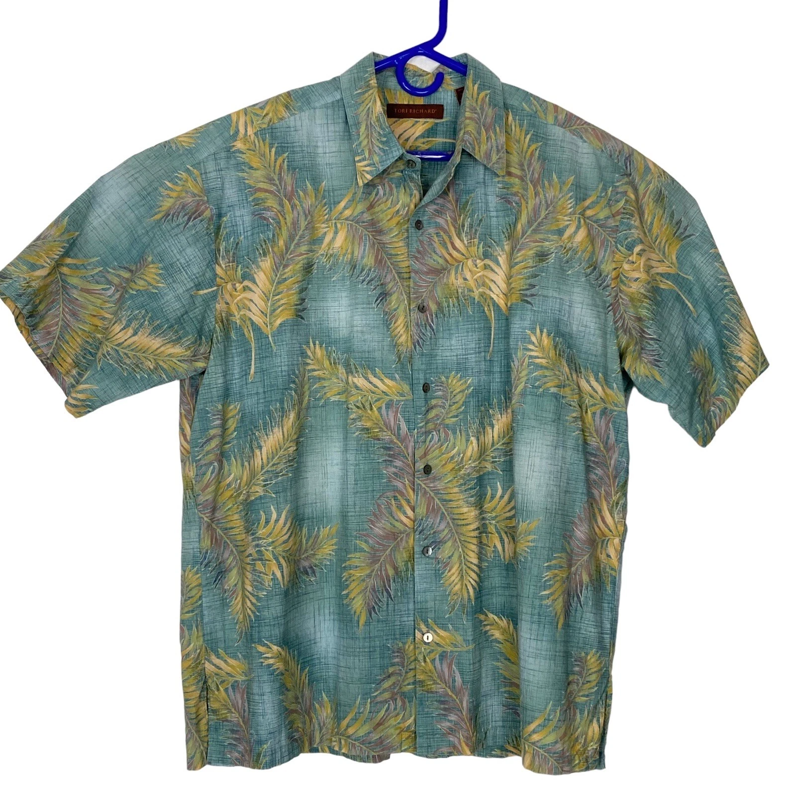 TORI RICHARD Men Hawaiian Short Sleeve Cotton Lawn Shirt Sz XL Blue Resort 68-13