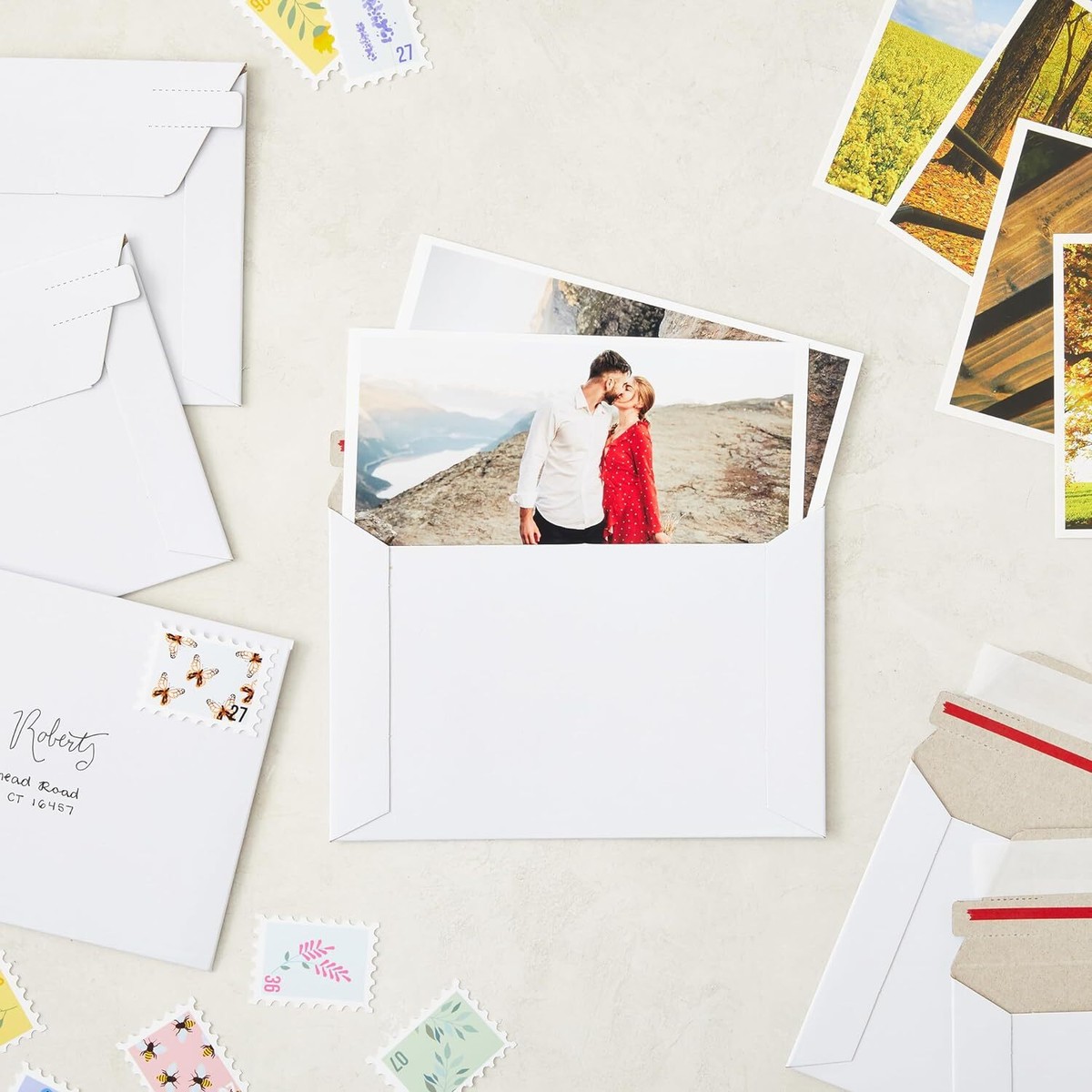 6x8 Inch Rigid Mailers - 100 Pack Kraft White Cardboard Shipping Envelopes, Self-Sealing