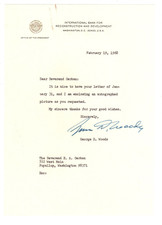 George David Woods Signed Letter 1968 / Autographed President, World Bank
