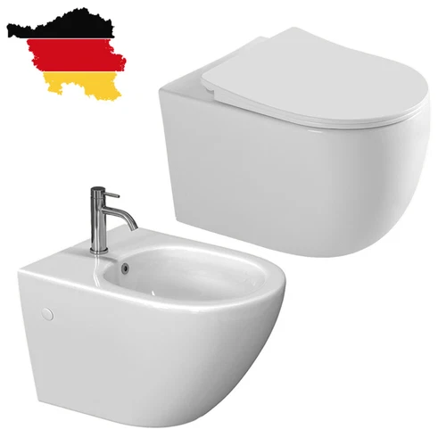 Wand Bidet Set oder Spülrandloses Hänge WC Toilette abnehmbar Soft Close Sitz - Bild 34 von 35