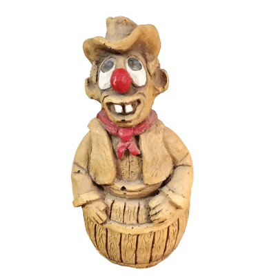 Alpha Rez Co. Clown in a Barrel Rare Vintage 1983 Resin 7''l x 2.5''t Brown Red