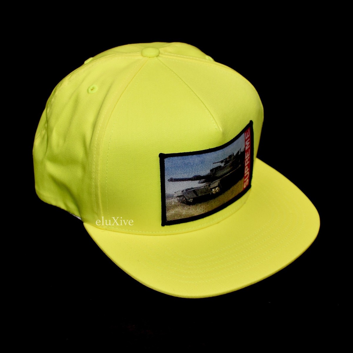 NWT Supreme NY Lime Yellow Tank Patch Logo 5-Panel Hat Cap Men's