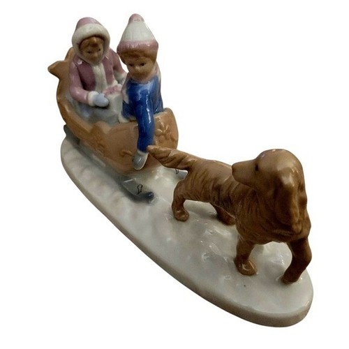 Meici Charming Figurine with Children and Dog On Sled Winter Christmas Holiday - Picture 2 of 6