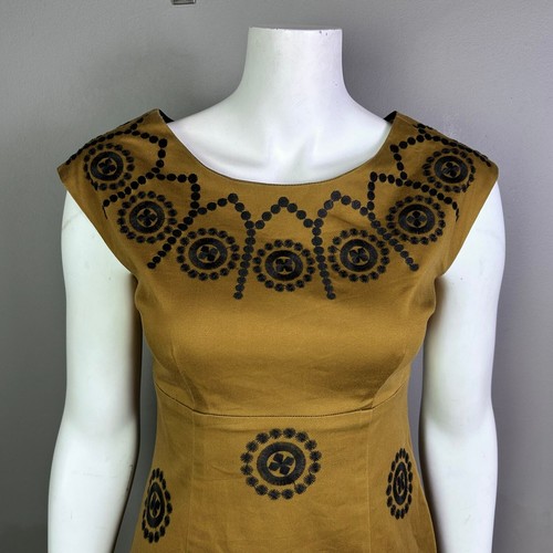Boden dress size 4 brown embroidered shift office cotton - Picture 2 of 10
