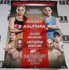 Ronda Rousey Sarah Kaufman Miesha Tate + Card Signed StrikeForce Poster UFC /100