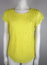 WOMEN'S YELLOW STRETCH SHEER SHORT SLEEVE TOP - REBECCA MALONE - SIZE S