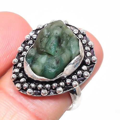 Natural Rough Aventurine Gemstone 925 Sterling Silver Jewelry Ring Sz 8.5 (US) - 第 1/1 張圖片