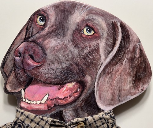 Vintage Weimaraner Litho on wood board