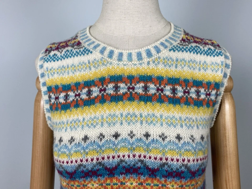 ERIBE Scotland Wool Multicolor Knit Fair Isle Sweater Vest Tank Top Size XS - Image 2 of 4