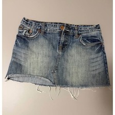 Vintage American Eagle Denim Mini Skirt Medium Wash Raw Hem Y2K Size 6