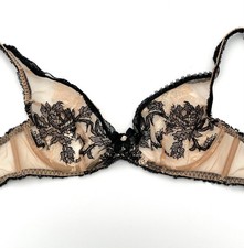 Agent Provocateur Luciela Bra 32C Peach Nude w Black Peony Floral Lace Lingerie