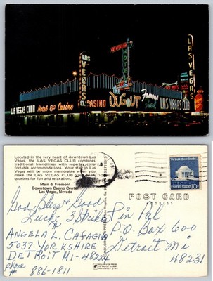 Las Vegas Club Casino Nevada Night View Postcard