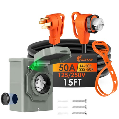 #ad Ficstar 15FT 50 Amp Generator Cord and Power Inlet Box KitNEMA 14 50P to SS2 50 $129.67