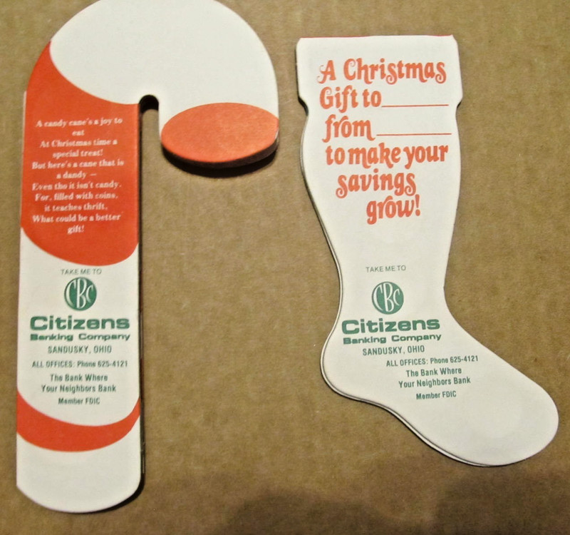 2 Vintage ~ Die Cut Christmas Coin Holder Card ~ Sandusky Ohio Citizens Bank