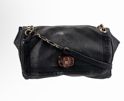 Lanvin Vintage Blue Canvas and Leather Flap Shoulder Bag