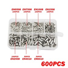 600Pcs Tin-coated Copper Uninsulated Crimp Terminal 0.5mm2-6.0mm2 Bootlace Ferru