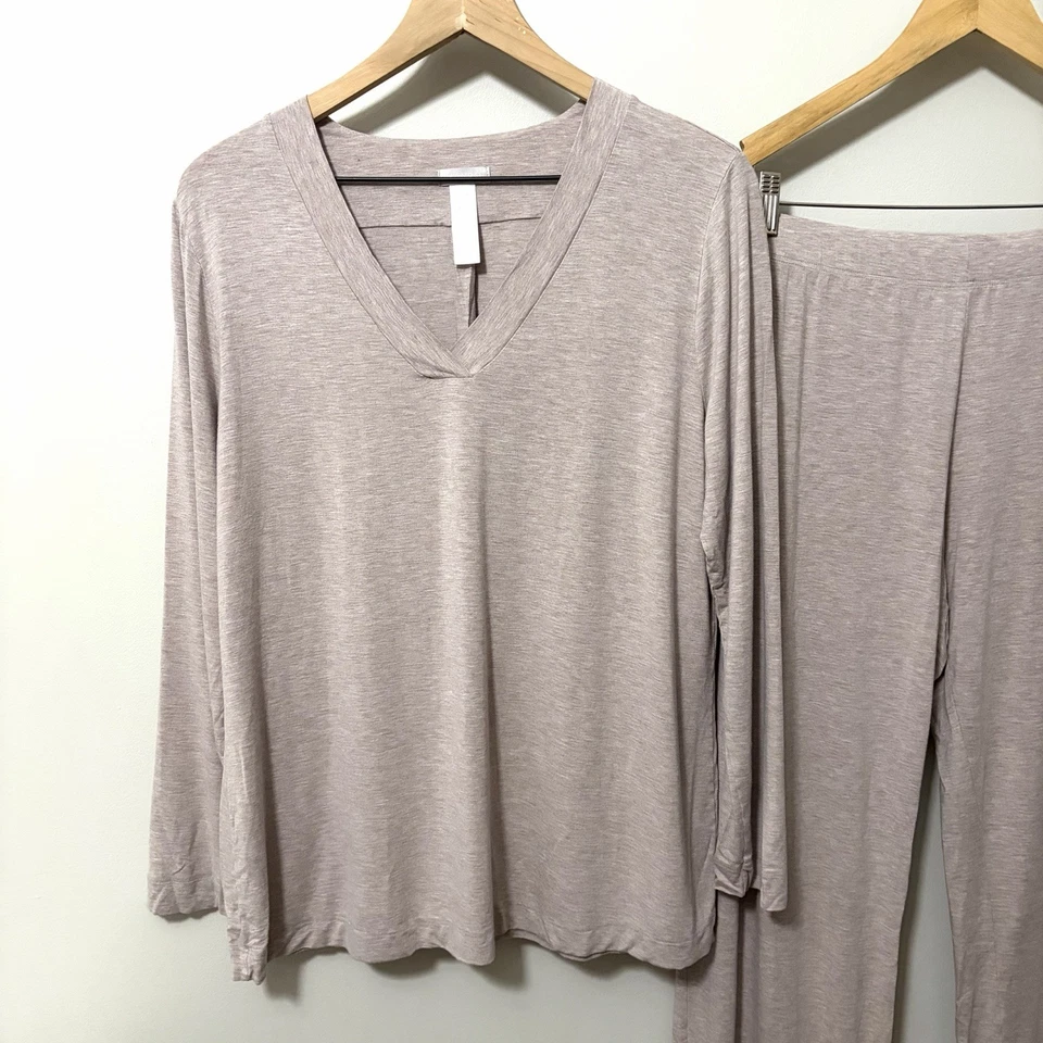 Juego de pijama Hanro cuello en V manga larga champán melange talla grande Foto 2 de 4