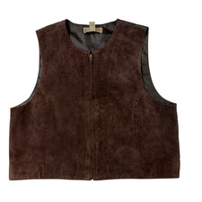 Vintage Chocolate Brown Suede Vest Zip-Front Vest Large Marsh Landing Preppy