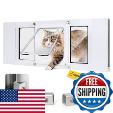 Cat Door for Window Insert Aluminum Alloy Frame 4 Locking Modes for Cat Only