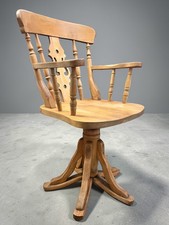 Vintage Wooden Swivel Desk Chair Adjustable Height Captain Style Armchair