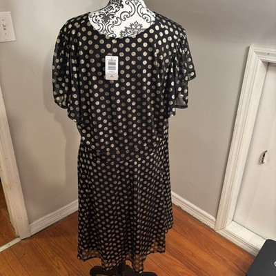 black gold polka dot dress Dina Women's Short Black Dress with Gold Polka Dots main image 1