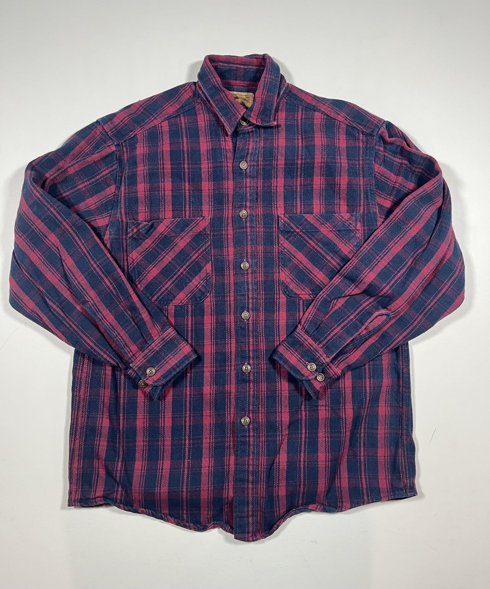 St Johns Bay Shirt Mens Medium Red Blue Plaid Heavyweight Flannel