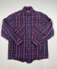 St Johns Bay Shirt Mens Medium Red Blue Plaid Heavyweight Flannel Long Sleeve
