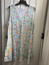 Fresh Produce Cotton Knit Dress Size 1X White Multi Ruffle Coastal Resort USA
