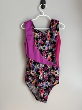 Moret Girls Active Gymnastics Dance Bright Leotard Large 12/14 Stars Pink Black