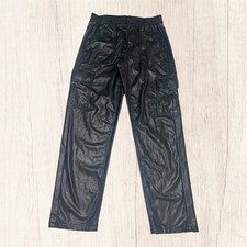 American Eagle Vegan Leather Utility Pants Black High Rise Straight Leg Women 6