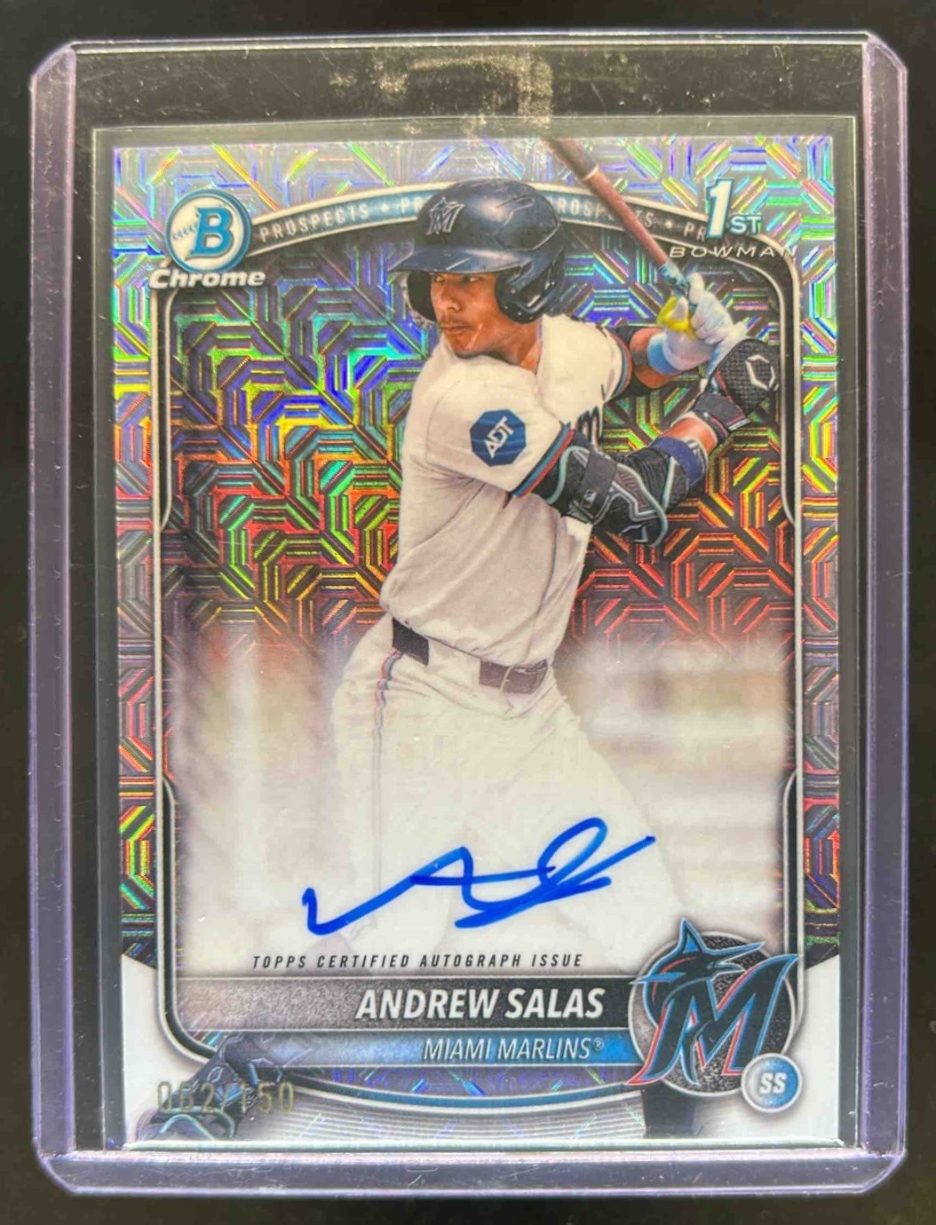 2025 Bowman Chrome Andrew Salas Auto HTA Choice Refractor 1st Prospect #/150