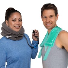 Inflatable Cervical Neck Traction Device Plus Hot or Cold Neck Therapy Wrap t...